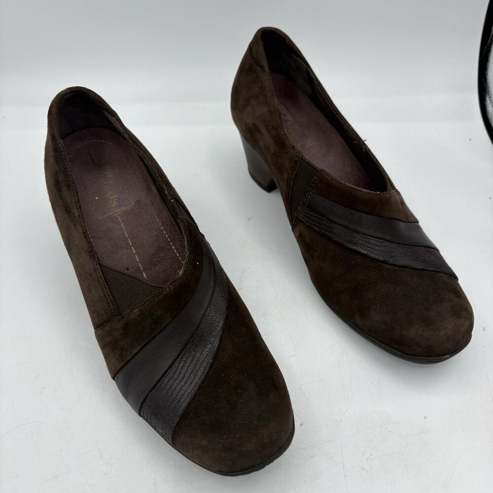 Clarks Everyday Loafers Womens Size 7.5 Sugar Spice Suede‎ Brown Block Heel